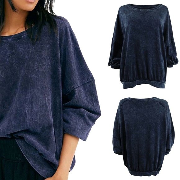 Free People Tops - Free People Drop Shoulder Long Sleeve T-Shirt Navy Size Small